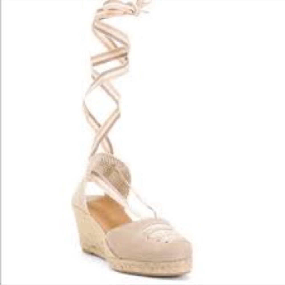 EUC Paseart Espadrille Wedge Sandals Boho Suede
Wraparound Ankle Lace Tie SZ 37